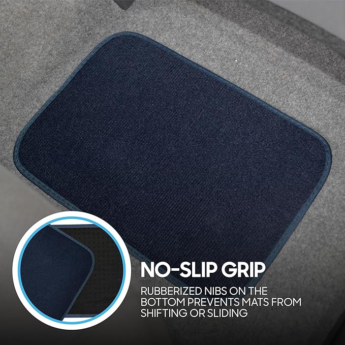BDK Classic Carpet Floor Mats for Car & Auto - Universal Fit -Front & Rear with Heelpad (Blue) - MT-100-BL