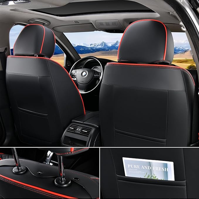 FLORICH Car Seat Covers Full Set, 5 Seats Universal Seat Covers for Cars, Waterproof Nappa Leather Auto Seat Protectors, Black Front and Rear Seat Protectors Fit for Cars SUV Pick-up Truck