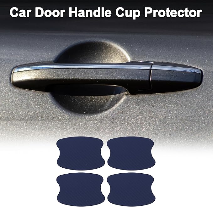 Car Magnet Car Door Handle Scratch Protector 73x95mm Anti-Scratches| Door Handle Protective Film Carbon Fiber Blue 4 Pcs