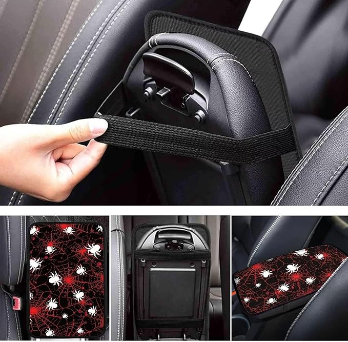 Mintutlipy Halloween Red Spider Web Print Car Armrest Cushion Cover Car Interior Accessories Car Center Console Pad Universal Fit Center Console Protector
