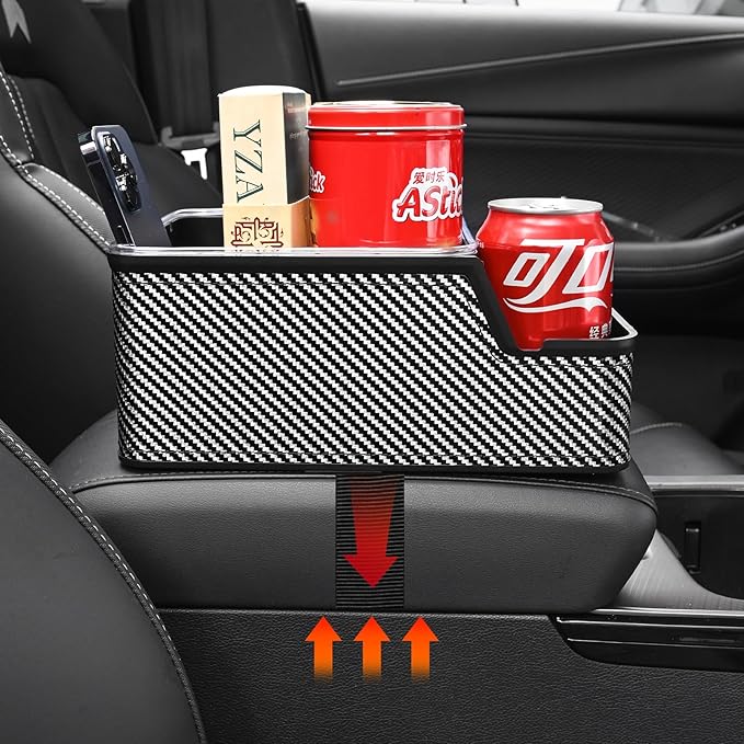 Car Seat Organizer with Compartment,Car Armrest Extra Storage Box Truck Floor Hump Organizer, Front Seat Organizer,Center Console Cup Holder Tray fit for Car SUVS Pickup Truck (Black)
