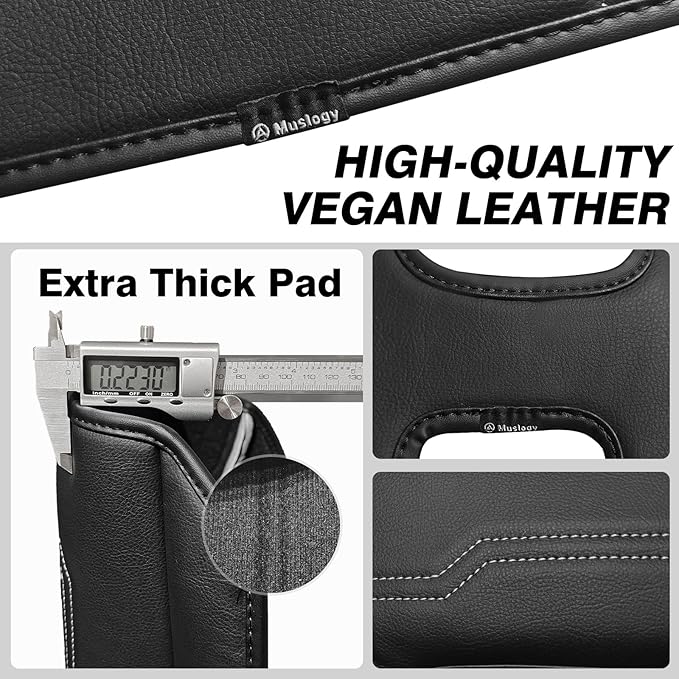 Muslogy Center Console Armrest Cover Compatible with Chevy Silverado & GMC Sierra 1500 2500 3500 2014-2018 Comfort Armrest Pad Arm Rest Cushion Vegan Leather Protector Regular Thick(Bucket Seat ONLY)