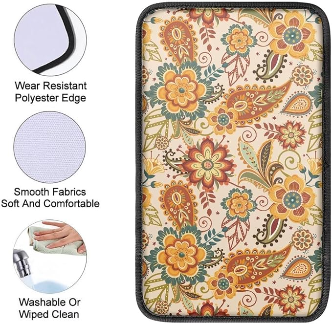 Horeset Retro Flower Auto Center Console Arm Rest Pad Fit SUV Sedan Truck Non-Slip Car Accessories Interior Decor