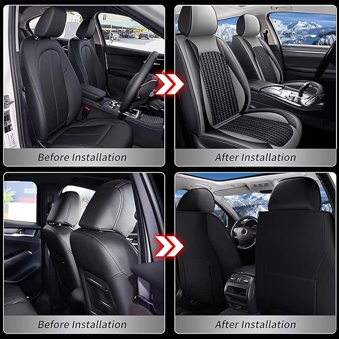 TTX LIGHTING Car Seat Covers fit for Cadillac STS 2013-2018 - Waterproof Leather & Breathable Ice Silk Automotive Seat Protectors (2 Front Seats, Black & Gray)