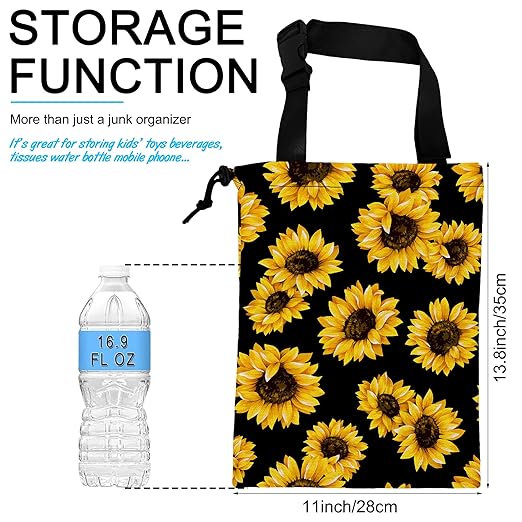 ghatobty Car Trash Bag Sunflower Car Garbage Bag Hanging Car Trash Can for Back Seat with Drawstring