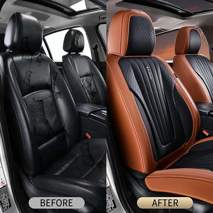 FLORICH Car Seat Covers, Premium Leatherette Car Seat Covers Front Seats, Breathable Car Seat Cushion for Cars, Automotive Seat Protectors for Most Sedans Cars SUV Trucks, Black&Brown
