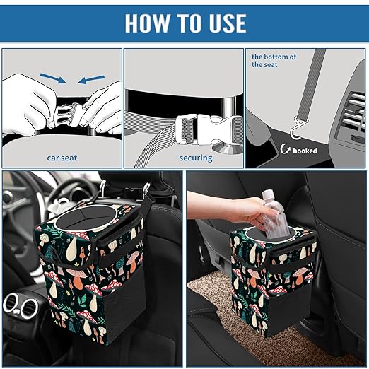 GVGHIDZ Car Trash Can – Multi-Purpose, Lightweight and Portable with Durable Water-Resistant Coating, No Installation Required, Practical and Ample Capacity, Variety of Colors.Mushroom