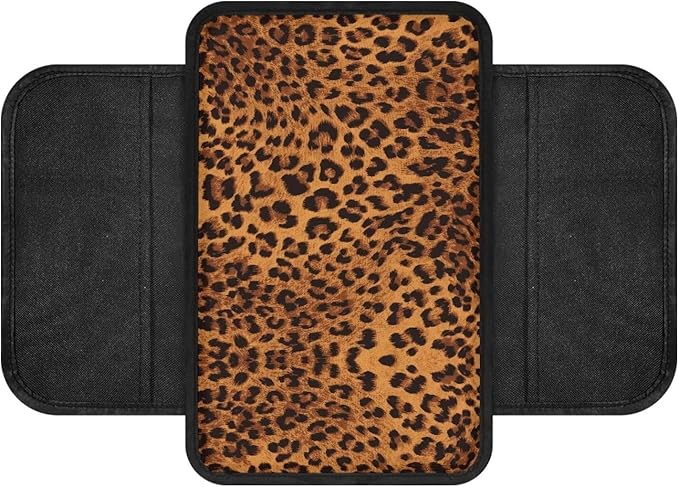 Dreaweet Cheetah Print Car Accessories Center Console Cover,Brown Leopard Print Car Armrest Cover Cushion Pad with Pockets,Universal Arm Rest Cover for Car Truck SUV Van