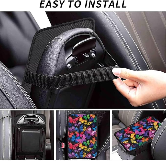 Colorful Butterfly Center Console Cover Butterflies Arm Rest Covers Armrest Pad Lid Cushion Pads for Most Vehicle, SUV, Sedan Animal Pink Blue Cars Accessories