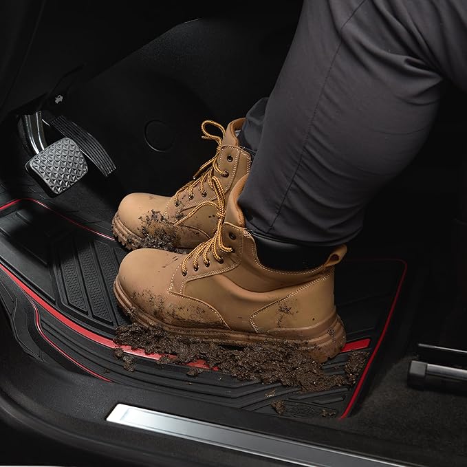 Dickies 3-Piece DuraSport Floor Mats, Heavy-Duty Mats for Cars, Trucks, SUVs — Black/Red