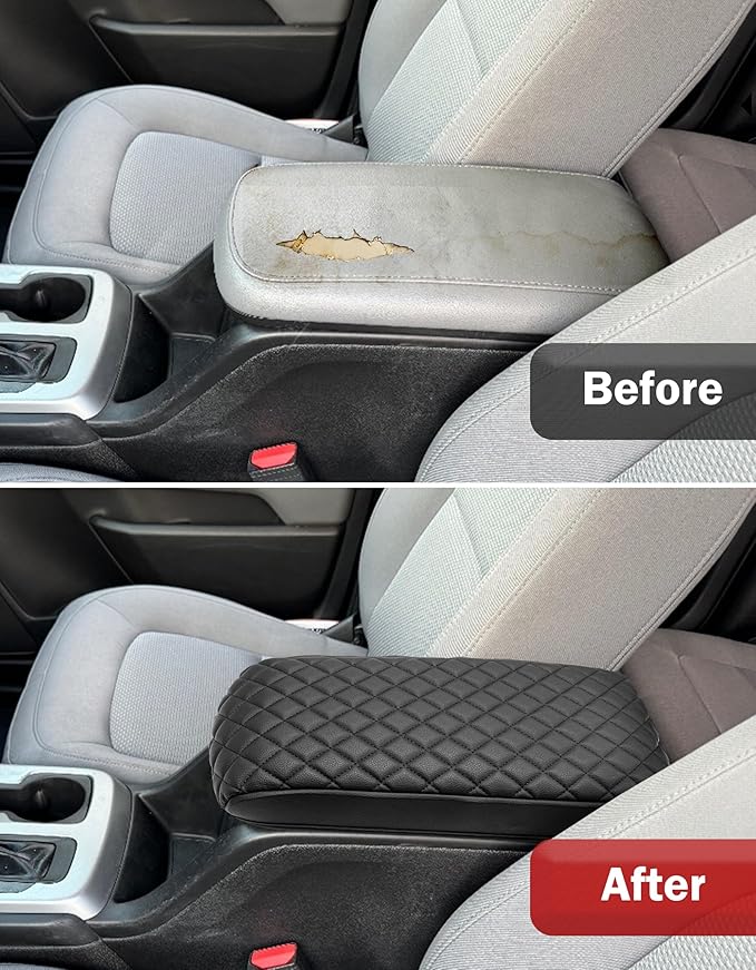 KBH Center Console Armrest Cover for Chevy Colorado & GMC Canyon 2015-2022, Vinyl Leather, Arm Rest Lid Cushion Pad Protector, Interior Accessories, Anti-Scratch, Black