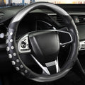 QCYP PU Leather Car Steering Wheel Cover with Anti-Slip Grip, for Women and Men, Universal Fit for 14.5-15 Inch Cars, Trucks, SUVs (Gray (Round), Medium(Standard) Size[14 1/2''-15''])