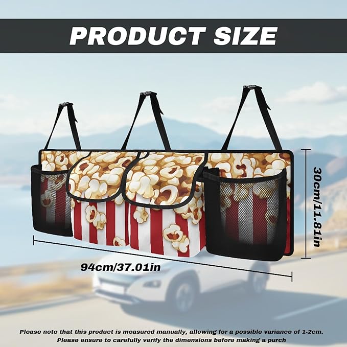 CLOHOMIN Popcorn Car Trunk Organizer for SUV Truck Van Fashion Back Seat Storage Bag Car Storage Accessories with 4 Pockets Large Capacity Back Seat Organizer