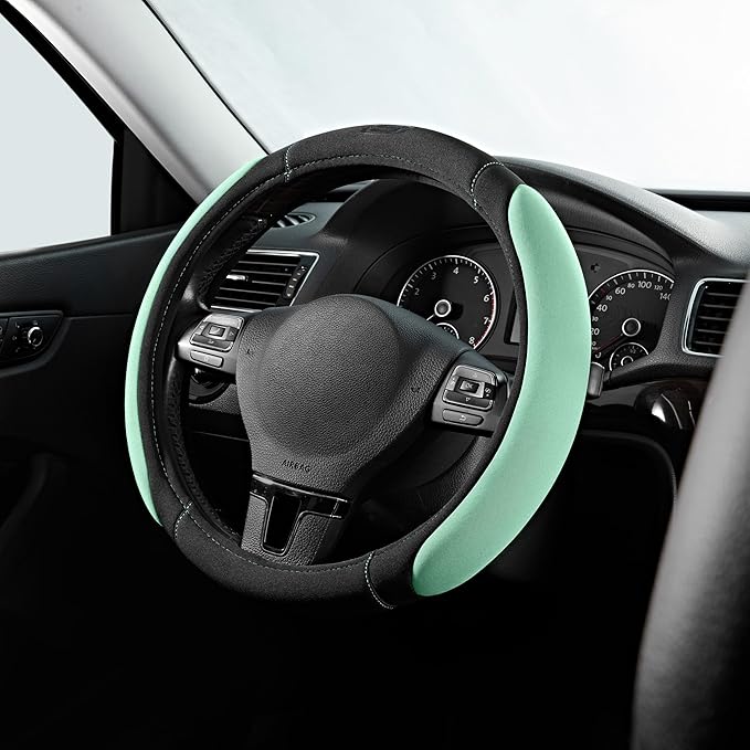 Skechers Memory Foam Steering Wheel Cover, Car Steering Wheel Cover,14.5-15inch Anti-Slip Safety Comfortable Desgin, Universal Accessory for Diverse Cars, Truck,SUV (Black & Green)
