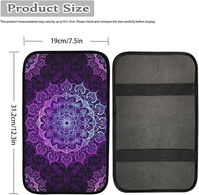 Mintutlipy Purple Mandala Car Center Console Cover Car Decoration Accessories for Women Wear Proof Car Armrest Protector