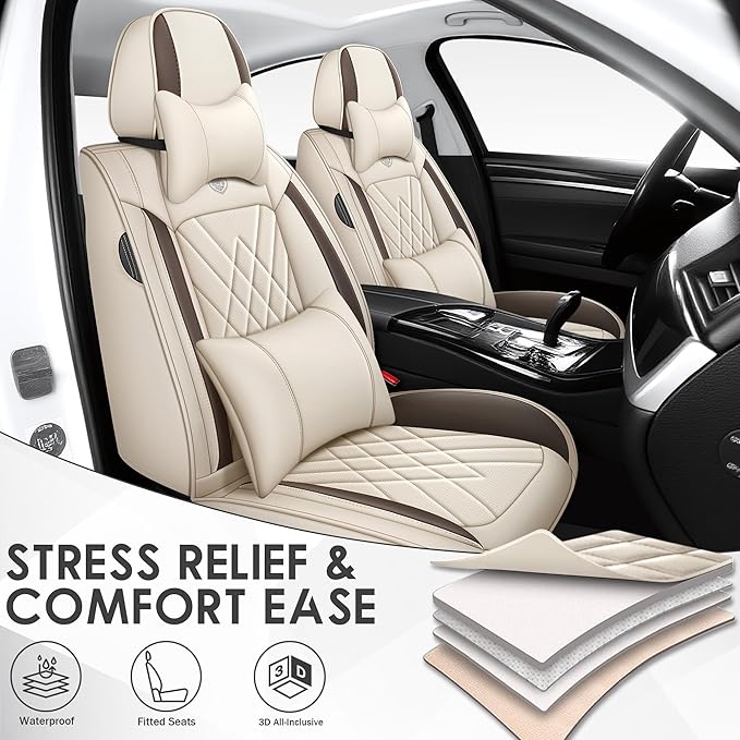 JGDL Car Seat Covers for Subaru Crosstrek 2016-2026, 2 Piece Set Nappa Leather Non-Slip Seat Protectors, Breathable Seat Cover Set. (Deluxe 2 Seats, Beige)