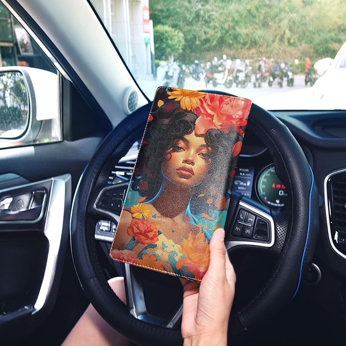 African American Black Women Car Registration and Insurance Holder Vehicle Glove Box Organizer Car Accessories Wallet Case for Women Men 202a1011