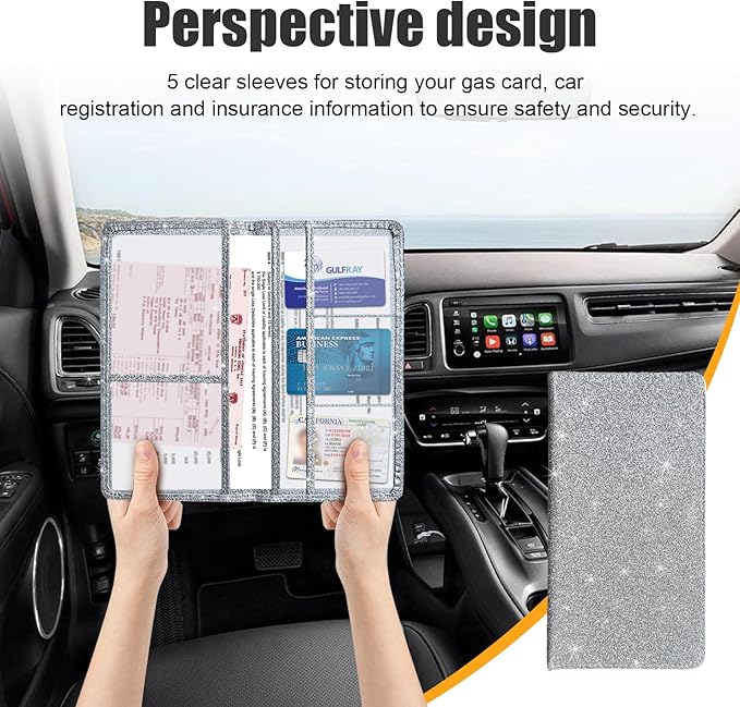 Kewucn Car Registration and Insurance Holder, Leather Auto Glove Box Organizer, Vehicle Compartment Accessories Case for Cards, Driver License & Essential Documents