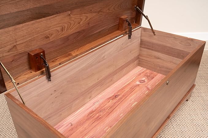 Rustic Red Door Co. Cedar Hope Chest with Waterfall Top, Amish Made Wooden Storage Trunk Box for Bedroom, Blanket, Clothes, Anti-Slam Hinges and Lock, 36", Walnut Wood, Natural Stain