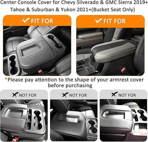 1.2in Thickness Center Console Cover for Chevy Silverado/GMC Sierra 1500 Accessories 2019-2025 2026, Tahoe & Suburban & Yukon 2021-2026 Armrest Cover Leather Cushion Protector Pad Bucket Seat (Gray)