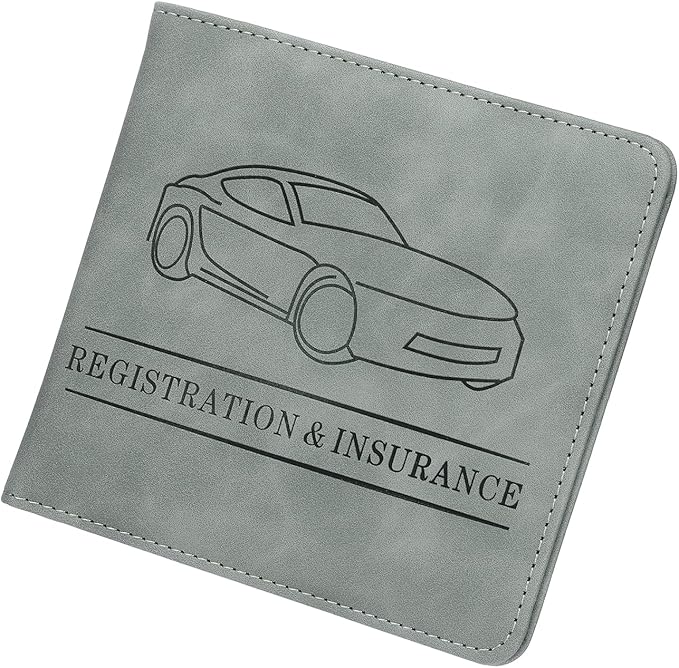HARFINGTON Car Registration and Insurance Holder 5.63" x 5.31" PU Leather Vehicle Glove Box Organizer Storage Accessories Men Women Car ID Holder for License ID Card Bank Card, Gray