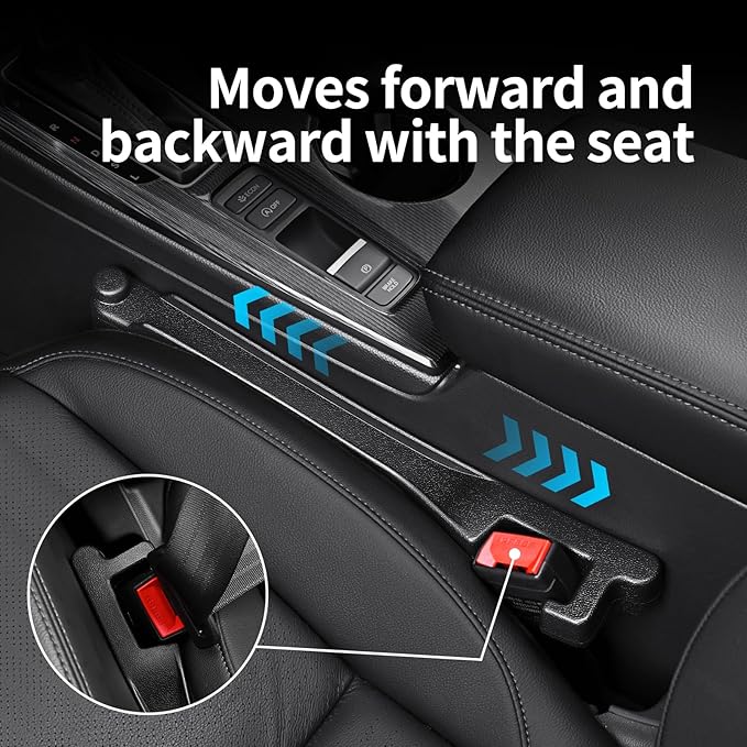 7F Car Seat Gap Filler, Car Organiser and Storage with Hook, Universal Car Accessories, Fit Sedan SUV Truck, Set of 2 - Black