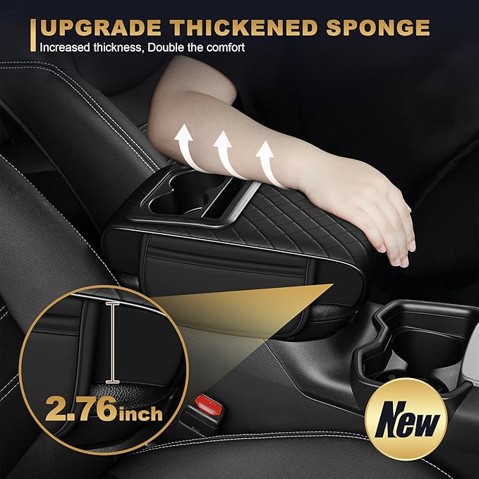 Center Console Cover for TL: Armrest Cover for Car with 2 Storage Bags - Waterproof Leather Center Console Cover with Cup Holder for Car,Anti-Scratch Auto Armrest Pad Accessory （Black
