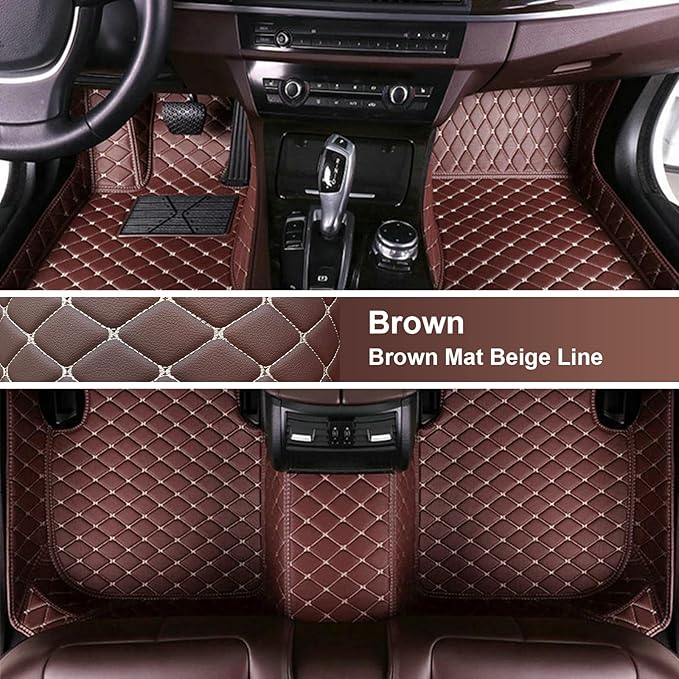 Custom Fit Car Floor Mats for Most Cars, SUVs, Trucks - Waterproof PU Leather All-Weather Floor Liners - Durable Anti-Slip Interior Car Accessories to Protect Vehicle Floors (Brown)