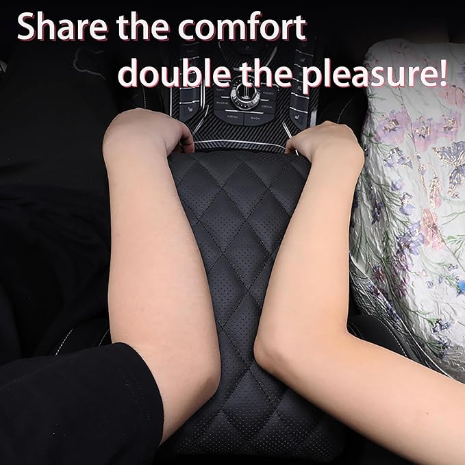 POKSRI Car Center Console Cover/pad Genuine Leather,Universal Armrest mat, Adjust driving posture Cushion,Protector box,Memory Foam,Real cowhide,Relieves shoulder/arm fatigue,boosting driving safety