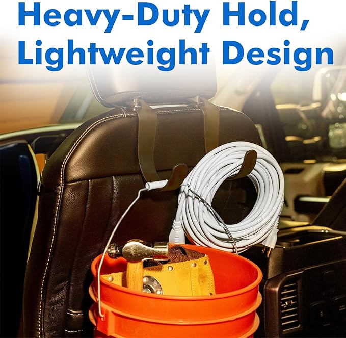Travel Depot XL Headrest Hooks for Car, Heavy-Duty Car Seat Hooks for Backseat Purses, Bags & Groceries, Universal Headrest Organizer, Hard Hat Hanger for Truck, 4Pack