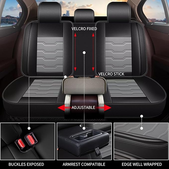 DISUTOGO Seat Covers Fit for Titan 2009-2023 2024 2025 Seat Covers Full Set Car Seat Covers Faux Leather Breathable Waterproof Car Seat Protector (5 Seats, Black&Grey)