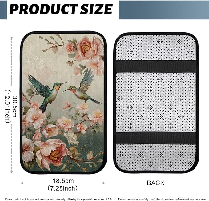 Bulopur Hummingbird Car Console Covers Warmth Arm Rest Cover Car Flannel Easy to Install Protect from Pet Claws Universal Car Interior Accessories Car Arm Rest Cover