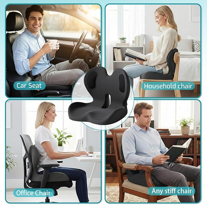 Memory Foam Seat Cushion with Lumbar Support Pillow,Office Chair Cushion,Ergonomic Car Seat Cushion,Designed for Tailbone,Sciatica,Back Pain Relief,for Office,Car,Truck,Desk Chair (Black Honeycomb)