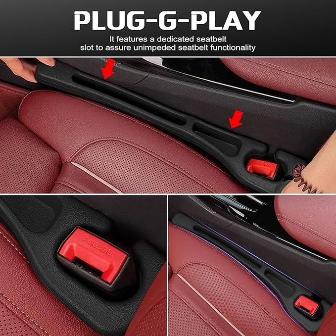 Car Seat Gap Filler Organizer 4 pcs, Universal Car Seat Gap Blocker with Storage Slot, Leak-Proof Seat Gap Plug for Car SUV Truck, Automotive Interior Accessories, Black (4 pcs, Black)