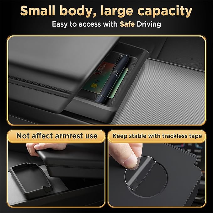 QINQINTU for Tesla Model Y Juniper(2025-2026) & Model 3 Highland(2024-2026) Center Console Organizer [Slide Smoothly & Carbon Fiber] Sunglasses Cup Holder for Tesla Model 3 Model Y Accessories Black