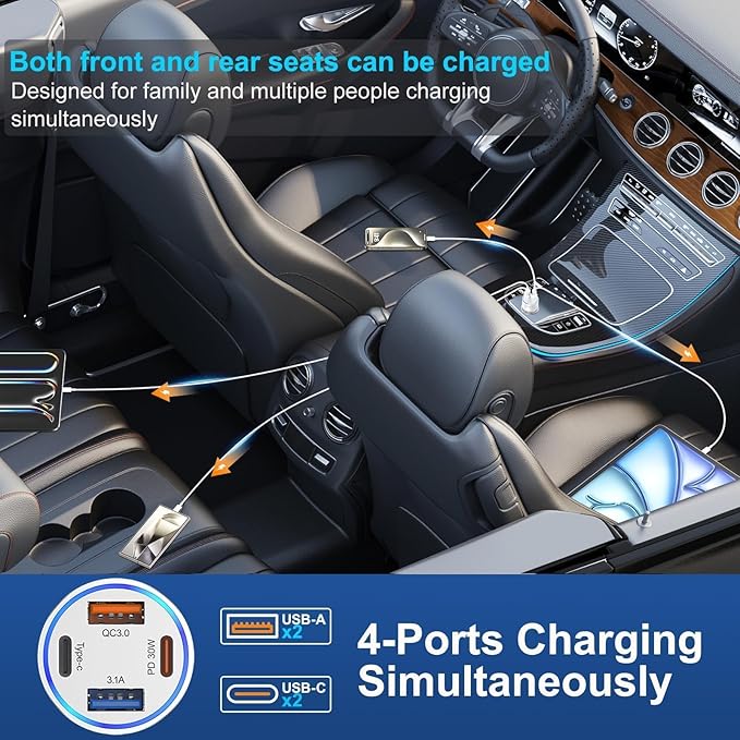 65W Car Phone Charger USB C, 5 Pack 4-Port Cigarette Lighter Adapter, 12V USB C Fast Car Charger Type C Car Adapter, Car Accessories for iPhone 17 16 15 14 13 12 Pro Max,Galaxy,Pixel,iPad,Android