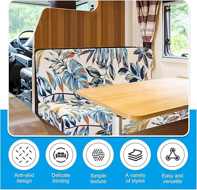 RV Dinette Cushion Covers, Stretch Table Seat Slipcovers, Replacement Washable Camper Couch Cushion Slipcovers for Bench Seats, RV Camper Car 1 Backrest Cover & 1 Bench Cover,Plant 1