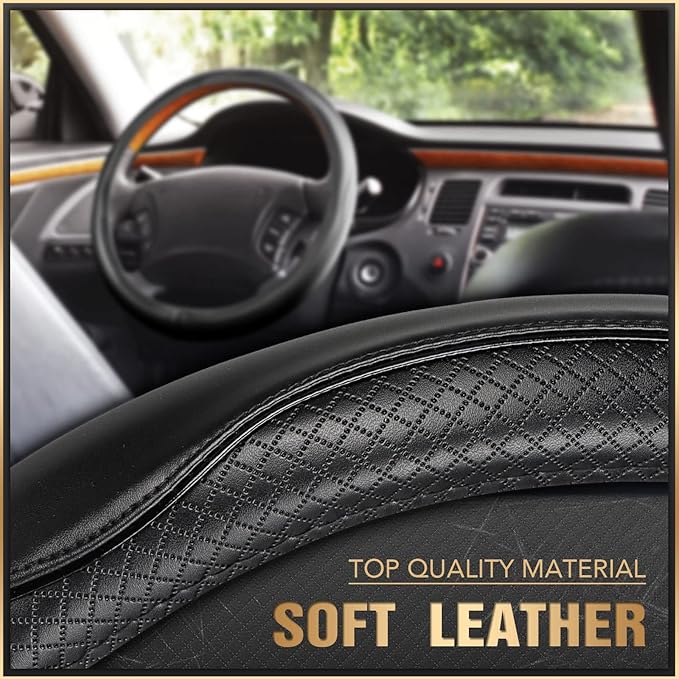 K KNODEL Universal Fit Steering Wheel Cover, Microfiber Leather Car Steering Wheel Cover, Anti-Slip Car Wheel Protector, 15 Inch (Black)