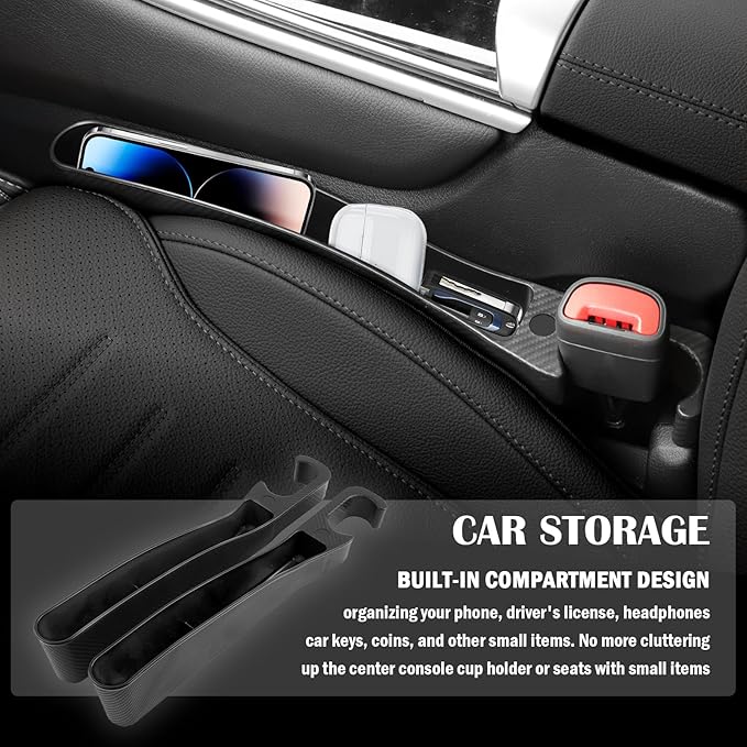2 Pack Car Seat Gap Filler Organizer with Cars Interior Brush,Anti-Drop Car Seat Gap Plug with Storage Slot for Phone/Keys,Universal in Between Cars Seats Catcher Fit 1.57-1.96"