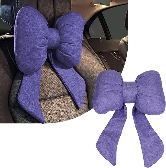 wuyaoyao Bow Car Headrest Pillow, Cute Bow Shape Car Neck Pillow, Soft Comfortable Automotive Seat Headrest Pillows for Driver, Universal Vehicle Neck Support Cushion for Sleeping Travel(Purple)