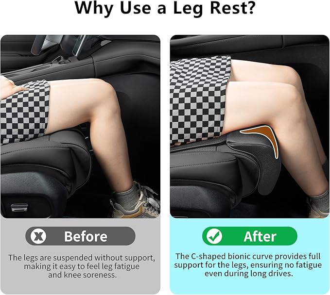 Car Seat Extender Leg Extender Support Cushion for Driver Seats Office Chair, Leather Auto Bottom Seat Protector Cover with Leg Extender, Car Seat Cushion Legs Rest Pads, Black