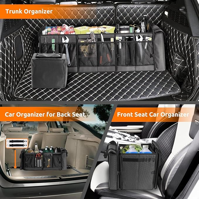 EAROND Large Trunk Organizer with Portable Leakproof Cooler Bag,Foldable Cover,Adjustable Securing Straps,Collapsible Trunk Organizer for Suv Car Truck Sedan (4-in-1 with Cooler)