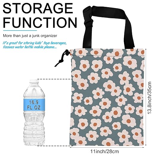 ghatobty Car Trash Bag Hanging White Daisy Car Trash Can Waterproof Garbage Bag Hanging for Car Back Seat