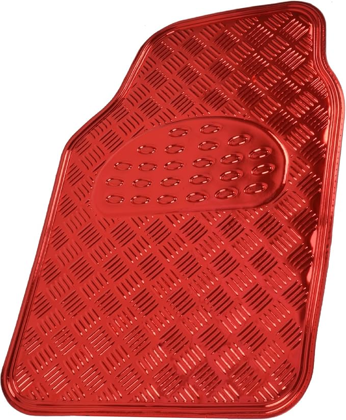 BDK Metallic Chrome Car Floor Mats All-Weather Universal Fit Automotive Floor Mats for Cars SUVs, Floor Mats for Trucks, Car Mats Full Set Front & Rear, Non-Slip Backing - Red