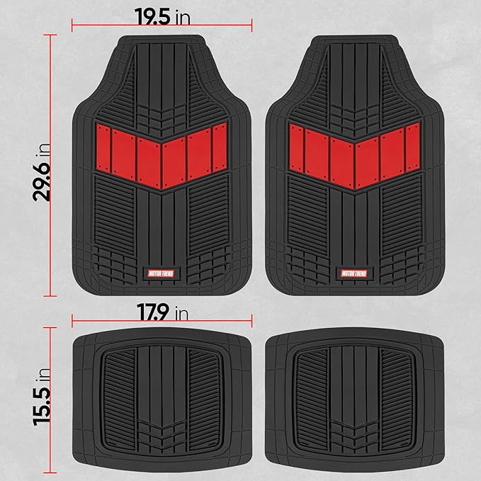 Motor Trend DualFlex Two-Tone Sport Design All-Weather Rubber Floor Mats for Car, Truck, Van & SUV - Waterproof Front & Rear Liners with Drainage Channels, Red
