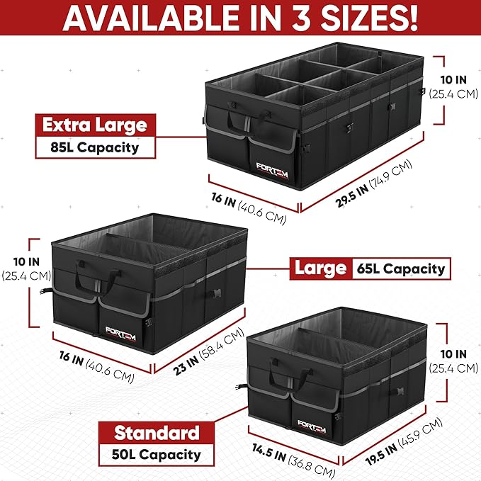 FORTEM Trunk Organizer For SUV Car Trunk Organizer, Foldable Storage, Car Accessories for Women Men, Collapsible Bag, Perfect Christmas Gifts, 600D Oxford, Non Slip Bottom, Straps, Soft Cover (65L)