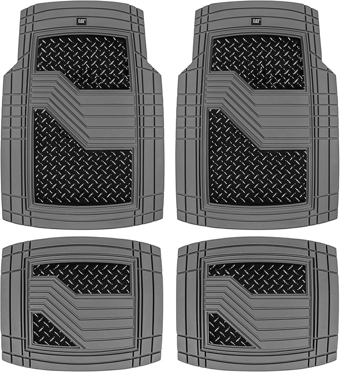 CAT® DiamondShield™ Rubber Floor Mats for Cars Trucks SUVs, All Weather Protection Front & Rear Car Mats Set, Heel Pad & Anti-Slip Backing, Universal Fit Trim-to-Fit Rubber Floor Mats for Car, Gray