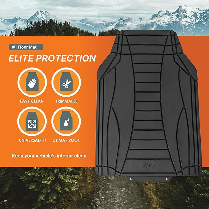 TLH Car Floor Mats, Black Sleek Linear, Full Set, Rubber, Waterproof, Stain-Resistant, Easy to Clean, Washable, Durable for Ultimate Protection, Perfect for Cars, Trucks, SUVs, Vans