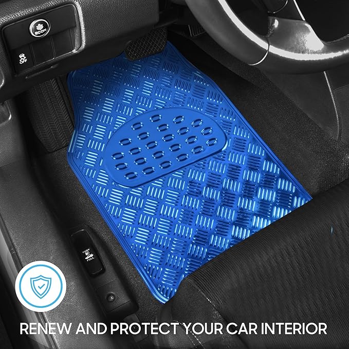 BDK Metallic Chrome Car Floor Mats All-Weather Universal Fit Automotive Floor Mats for Cars SUVs, Floor Mats for Trucks, Car Mats Full Set Front & Rear, Non-Slip Backing - Blue