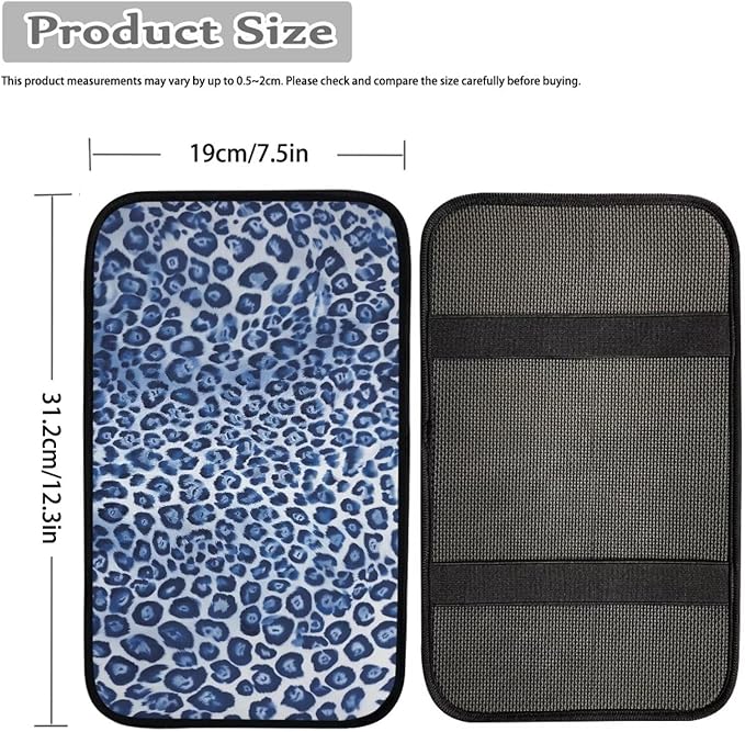 Blue Cheetah Print Arm Rest Cover for Car Soft Car Center Console Cover Non Slip Leoprd Car Interior Accessories Universal Armrest Cushion Protector for SUV Trucks Van Vehicles